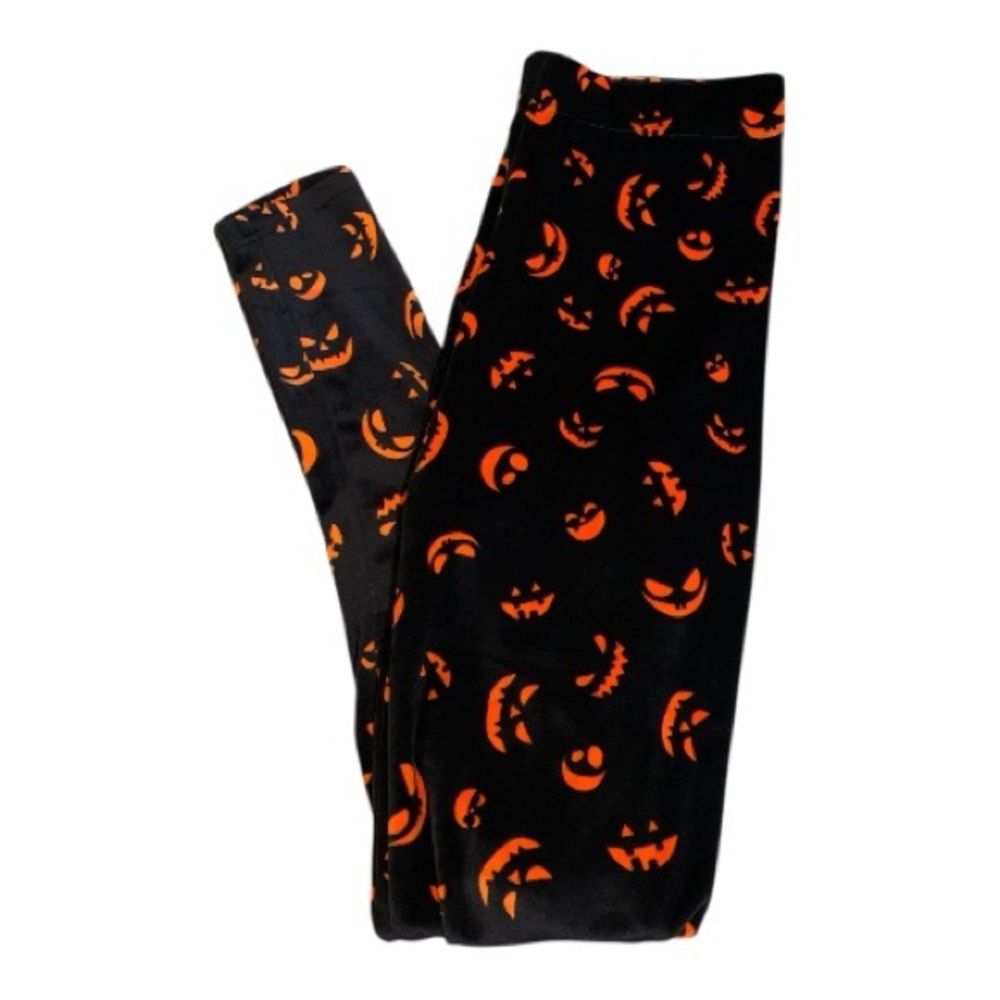 Serra Black‎ Orange Spooky Jack-O-Lantern Leggings Soft Velvet Yoga Pants Med